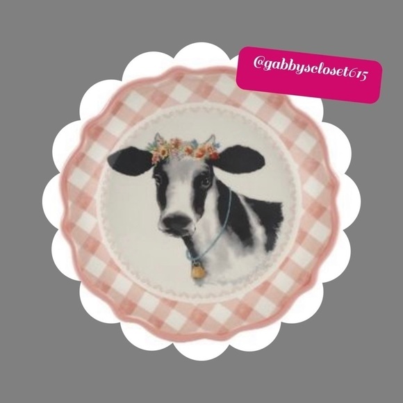 💋 New Pioneer Woman Mini Novelty COW Floral Pink Gingham Appetizer Plate, Qty 1 - Picture 3 of 5